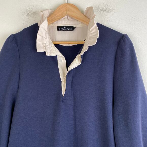 Tuckernuck Charlotte Terry Dress Size Medium Navy Blue Mini Pomander Place *flaw - Picture 8 of 16